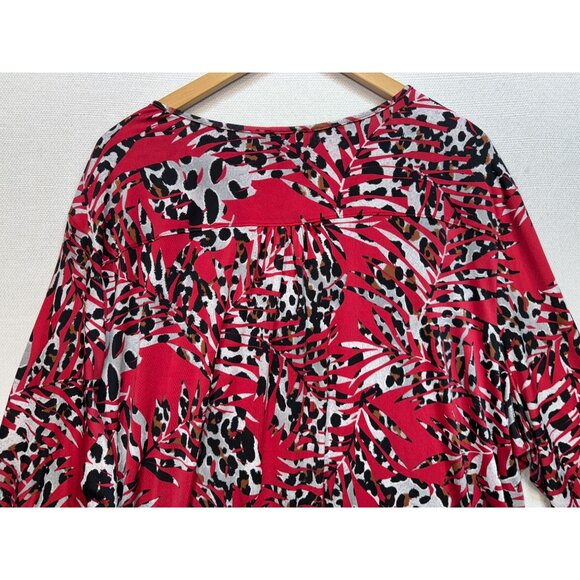 Links Womens Tunic Blouse Top Plus Size 3X Red Animal Print 3/4 Sleeves Retro - Picture 12 of 13
